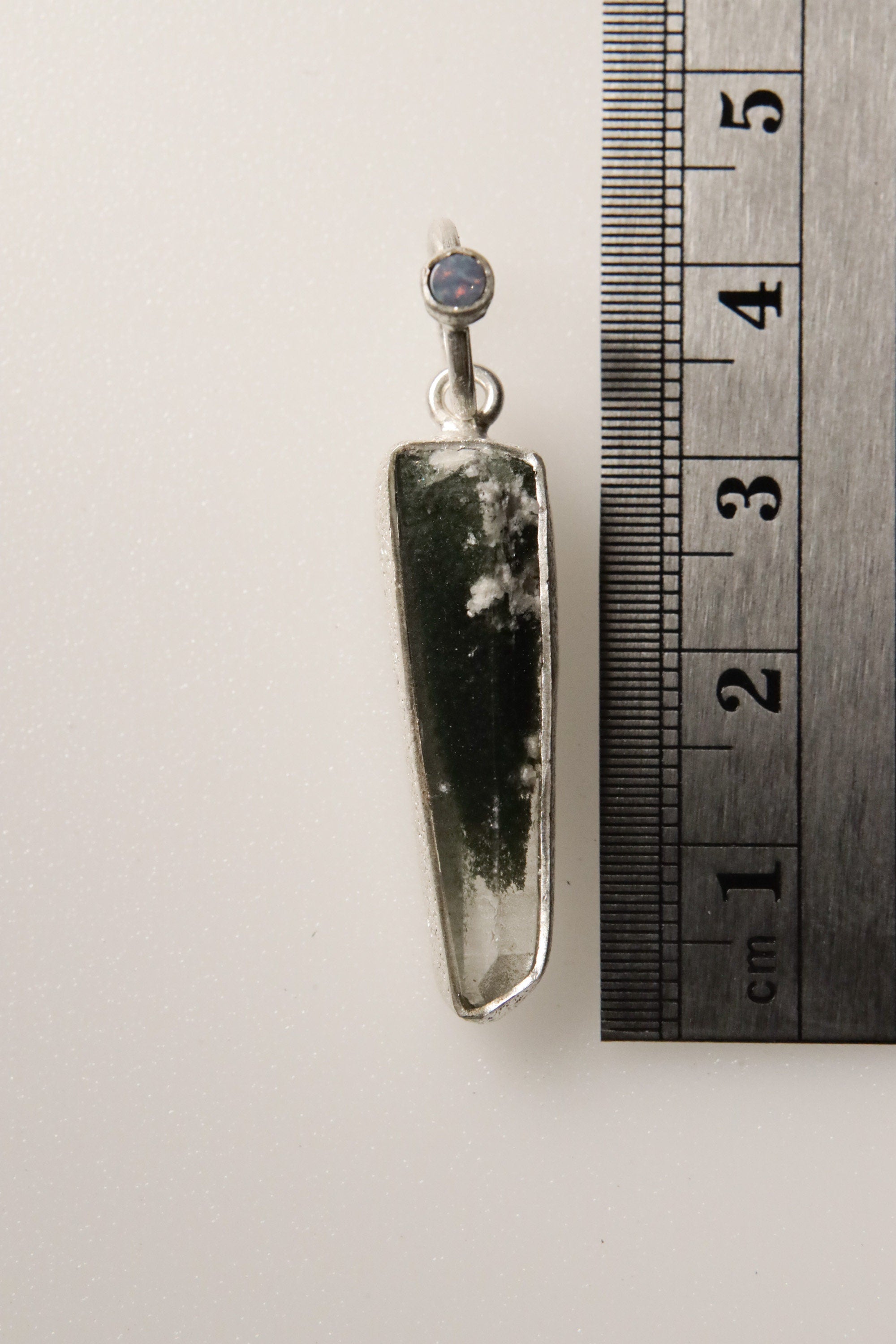 Luminous Peak: Sterling Silver Pendant with Himalayan Chlorite Quartz and Opal - High Shine & Sand Textured - NO/06