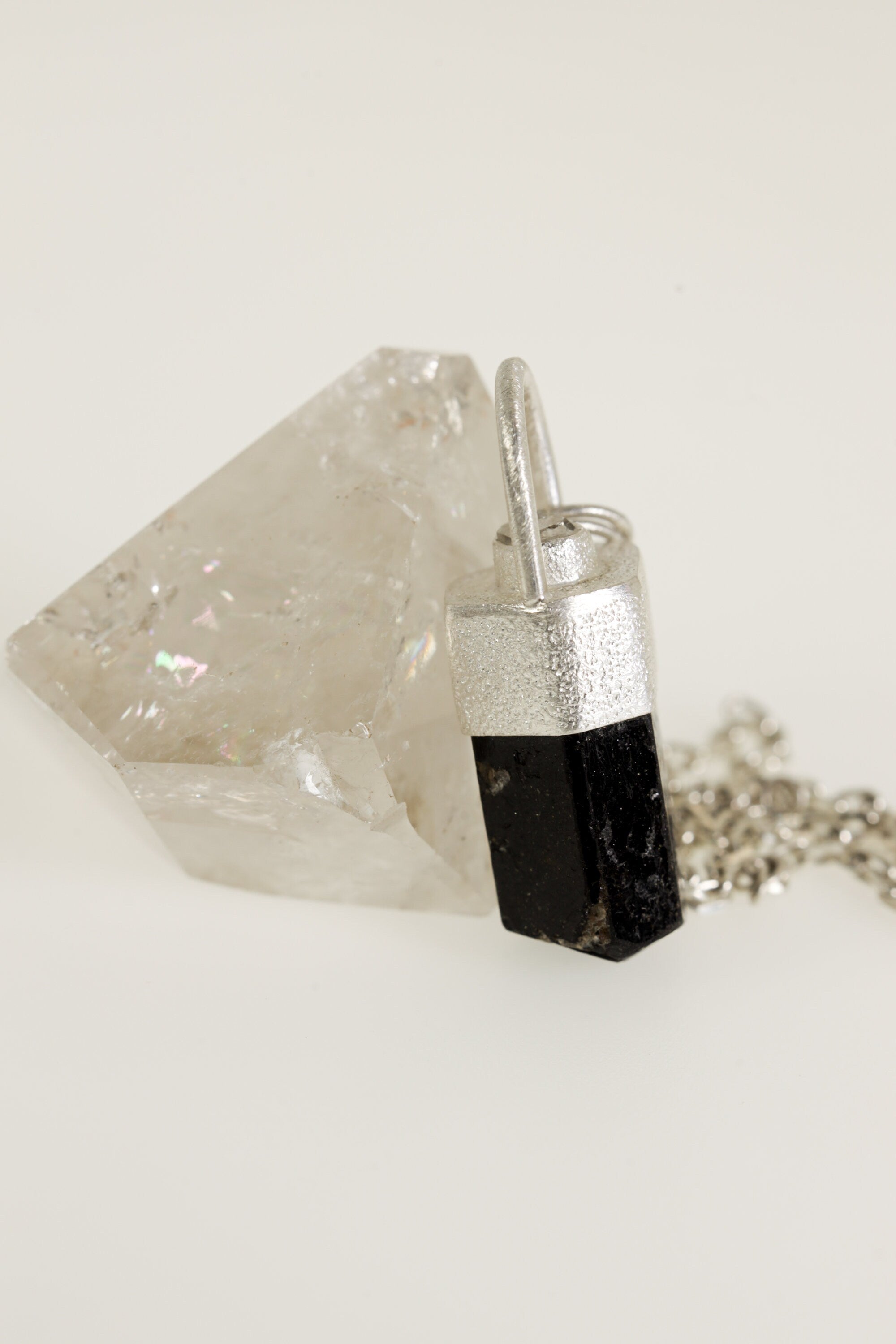 Earthen Brilliance: Sterling Silver Pendant with Himalayan Terminated Brown Dravite Tourmaline and Diamond - Sand Texture Finish - NO/02