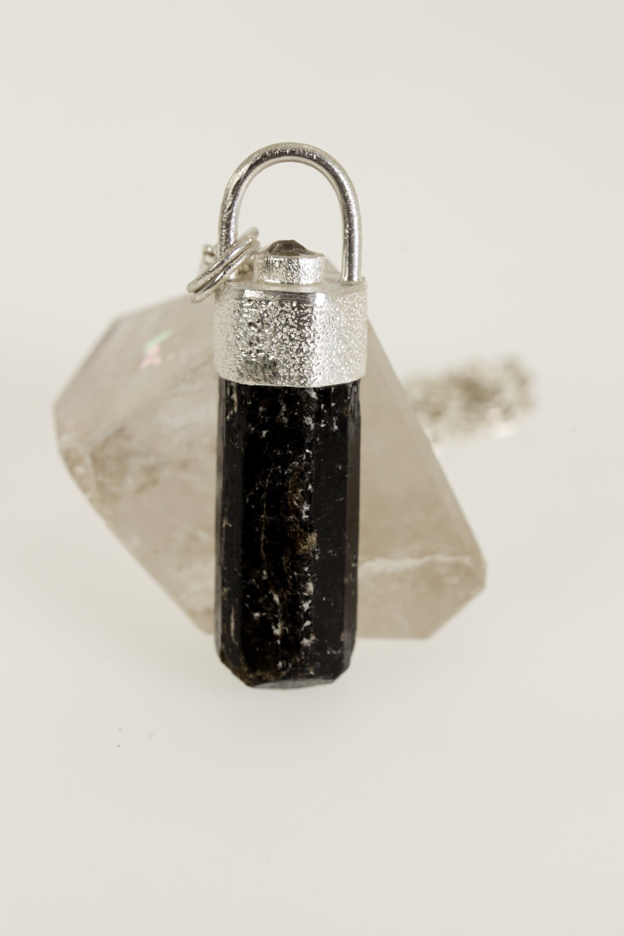Earthen Brilliance: Sterling Silver Pendant with Himalayan Terminated Brown Dravite Tourmaline and Diamond - Sand Texture Finish - NO/03