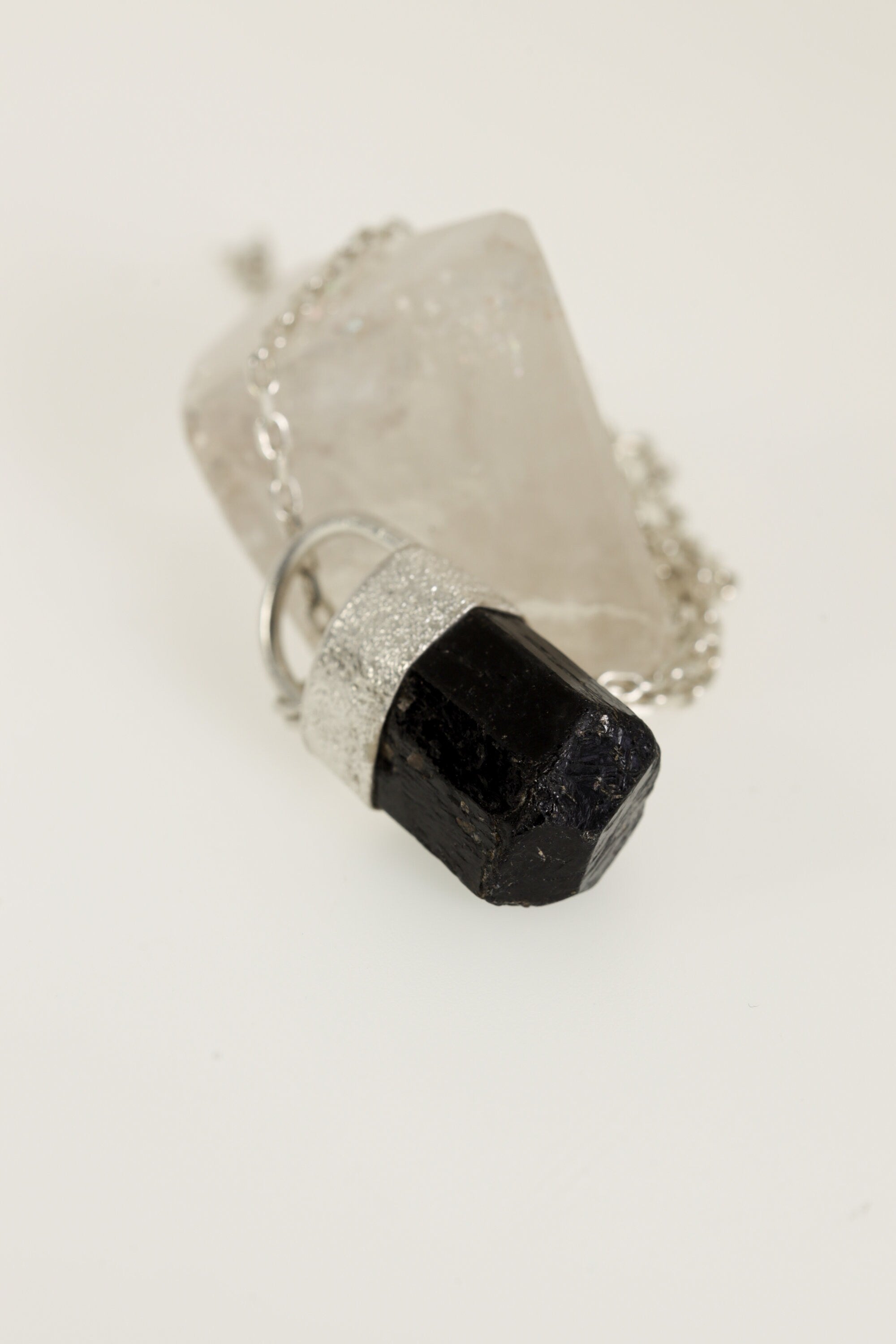 Earthen Brilliance: Sterling Silver Pendant with Himalayan Terminated Brown Dravite Tourmaline and Diamond - Sand Texture Finish - NO/05