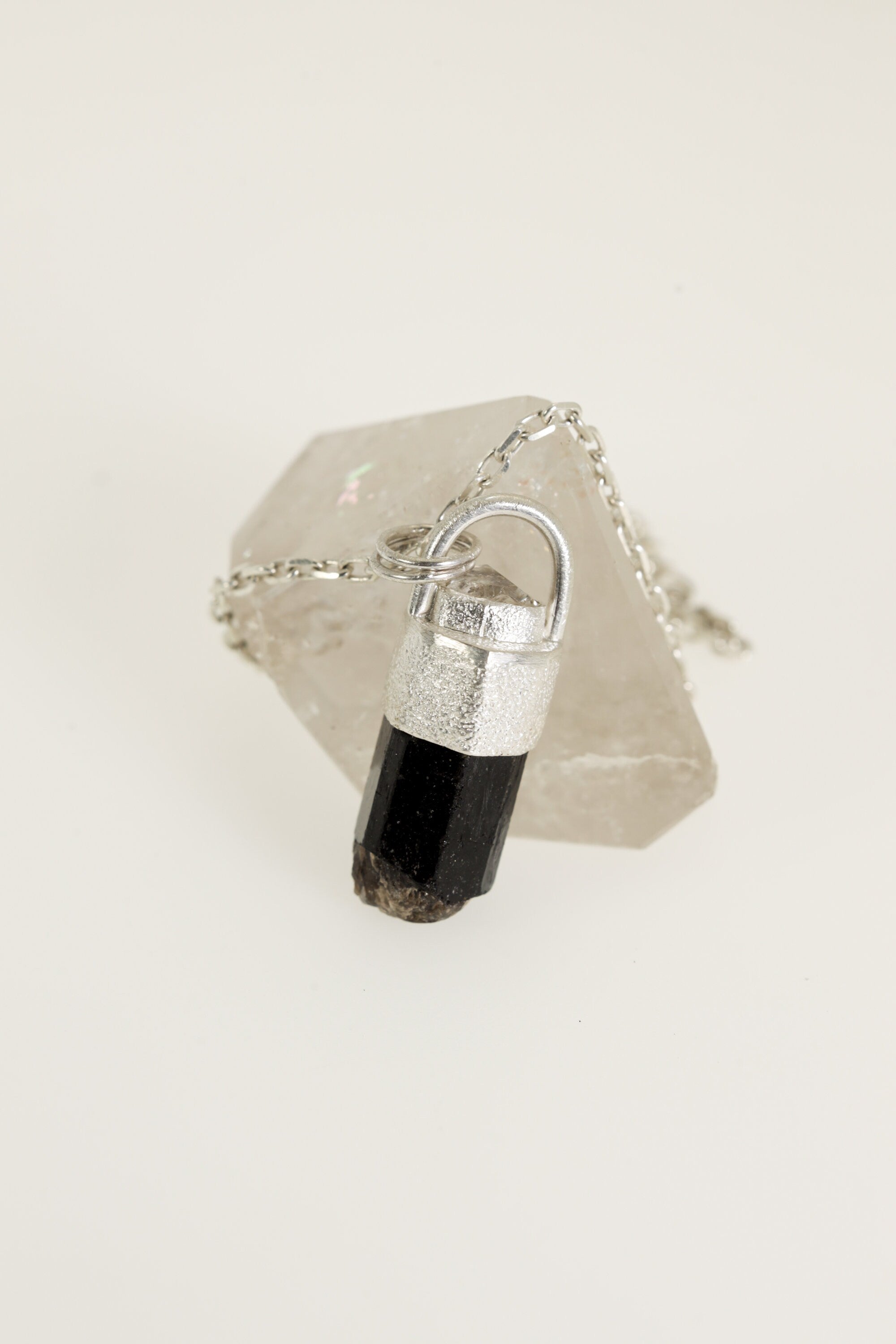 Earthen Brilliance: Sterling Silver Pendant with Himalayan Terminated Brown Dravite Tourmaline and Diamond - Sand Texture Finish - NO/08