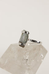 Australis Aqua Raw Aquamarine Gem Ring -Hammered & Shiny Finish - Sterling Silver Ring - Size 7 3/4 US