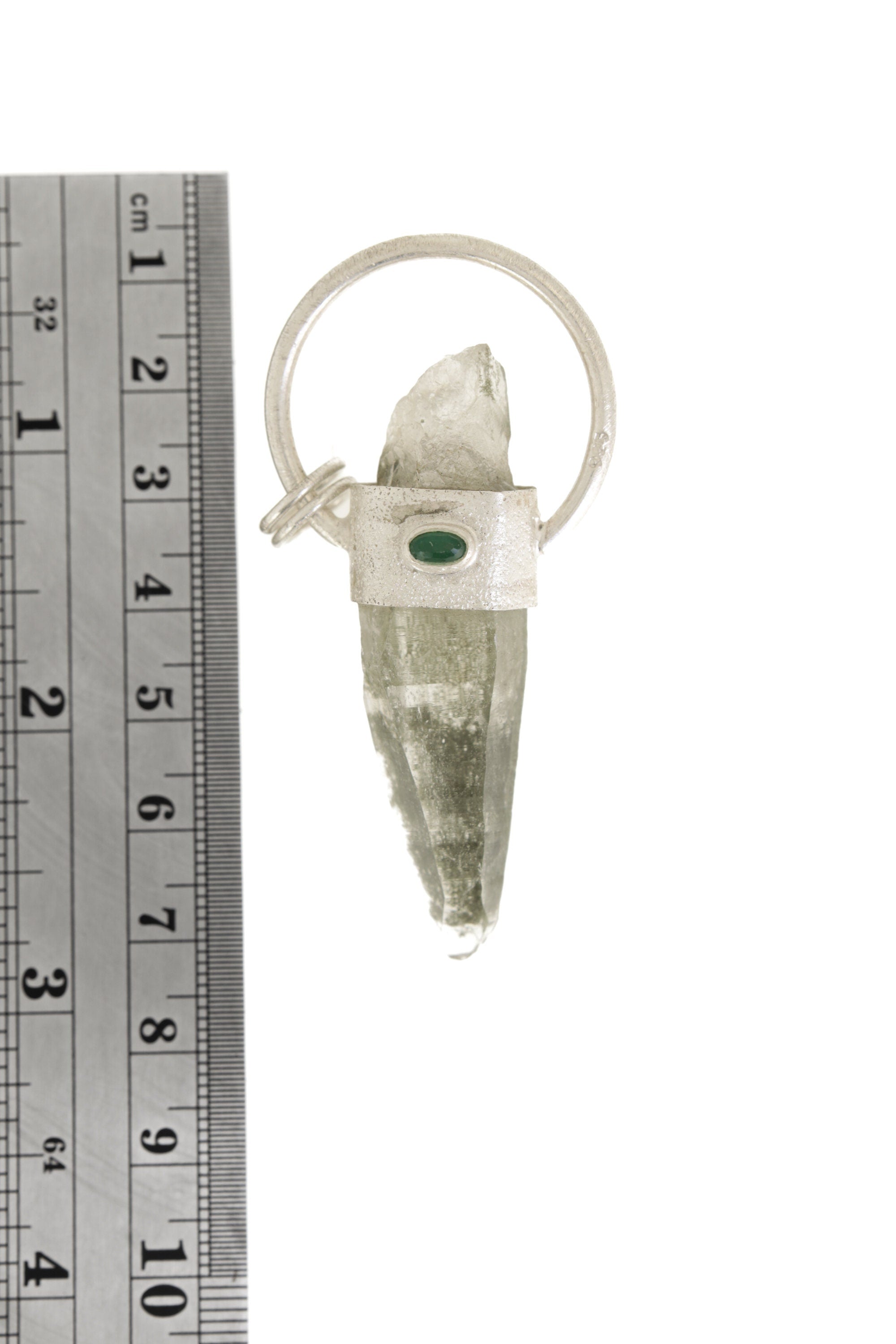 Emerald Healer: Sterling Silver Sand-Textured Crystal Pendant with Self-Healed Lemurian Chlorite Quartz and Emerald