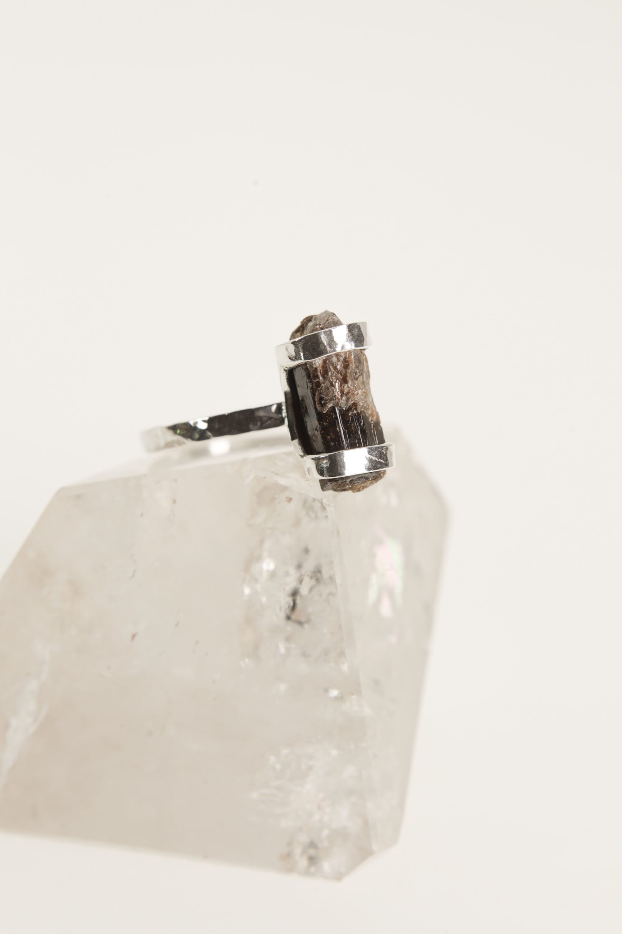 Earthen Elegance Gemmy Dravite Tourmaline Ring - Hammered & Shiny Finish - Sterling Silver Ring - Size 9 US