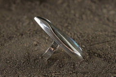 A Sturdy Embrace of Mystical Reflections: Adjustable Sterling Silver Ring with Teardrop Labradorite - Unisex - Size 5-12 US