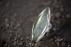 Luminous Gaze Labradorite: Adjustable Sterling Silver Ring with Eye Shaped Labradorite - Unisex - Size 5-12 US