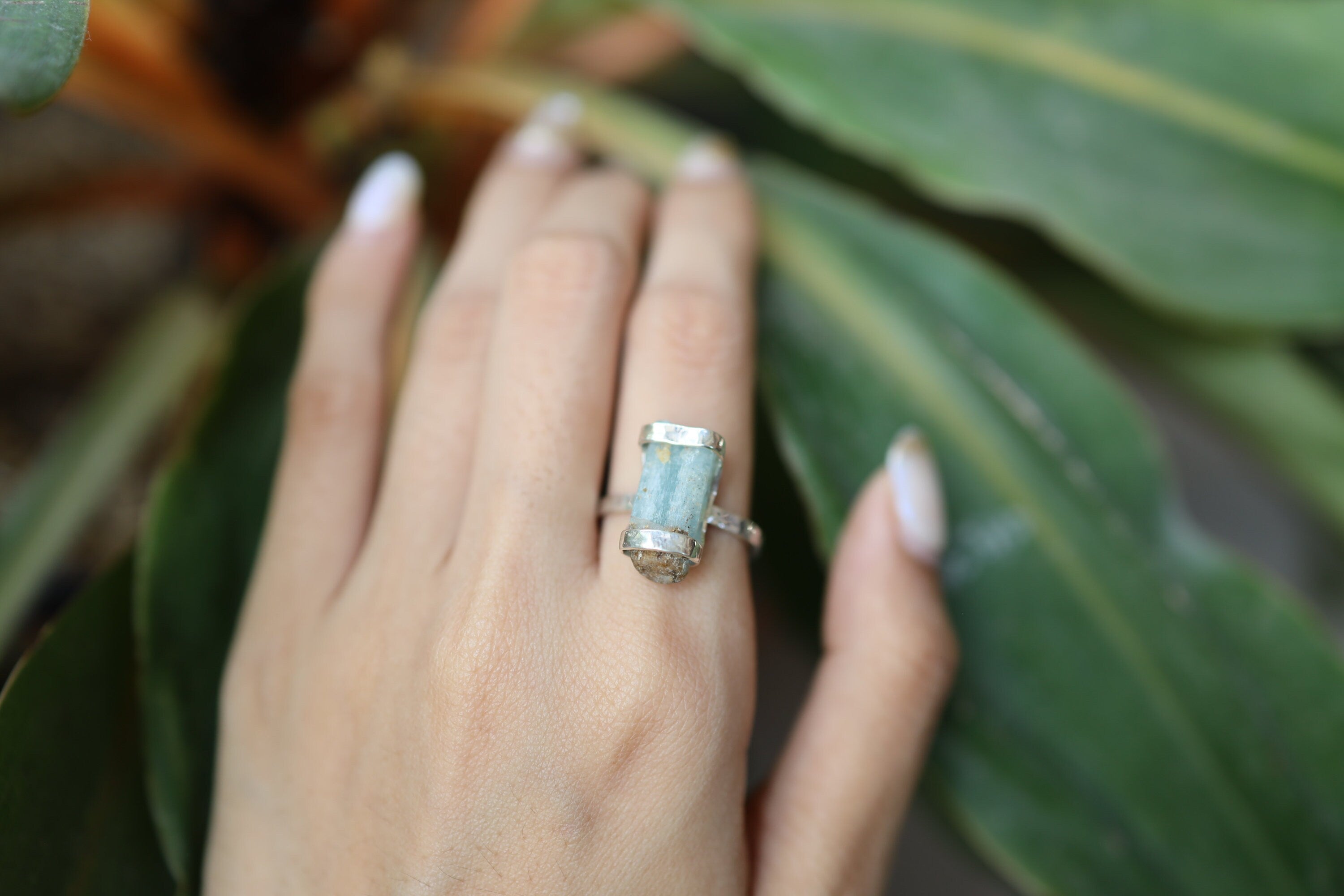 Aquamarine raw sales stone ring
