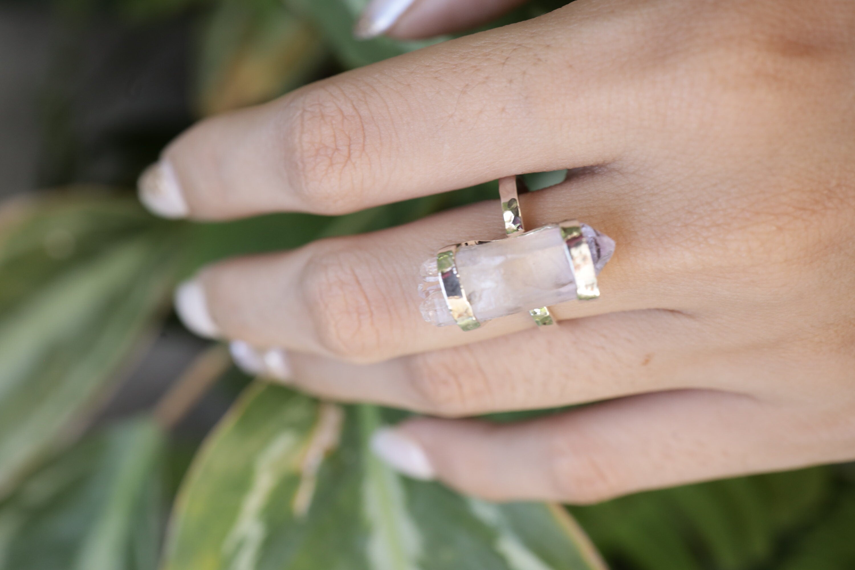 Healing Amethyst Self-Healed Vera Cruz Rin-Hammered & Shiny Finish - Sterling Silver Ring - Size 6 3/4 US