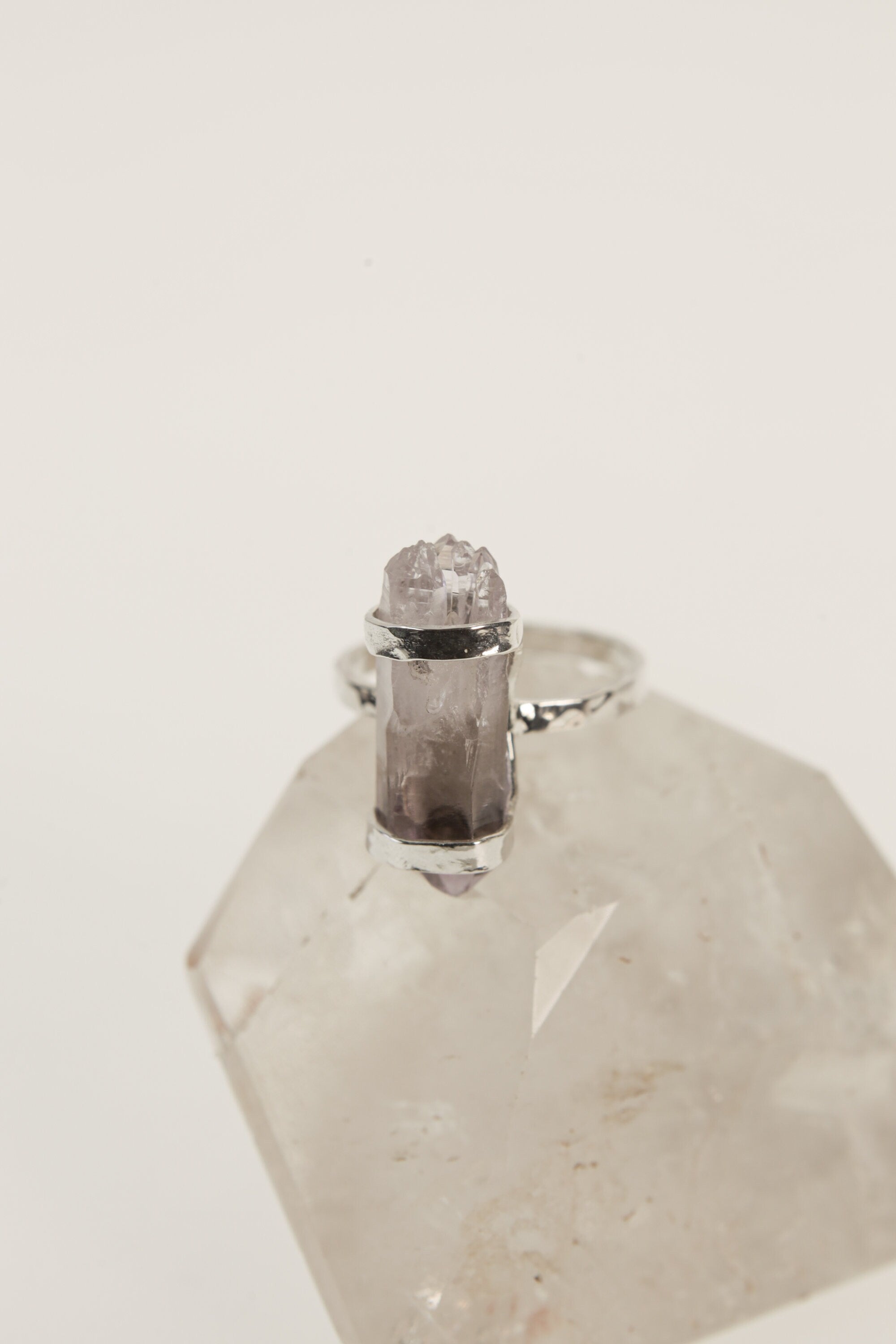 Healing Amethyst Self-Healed Vera Cruz Rin-Hammered & Shiny Finish - Sterling Silver Ring - Size 6 3/4 US
