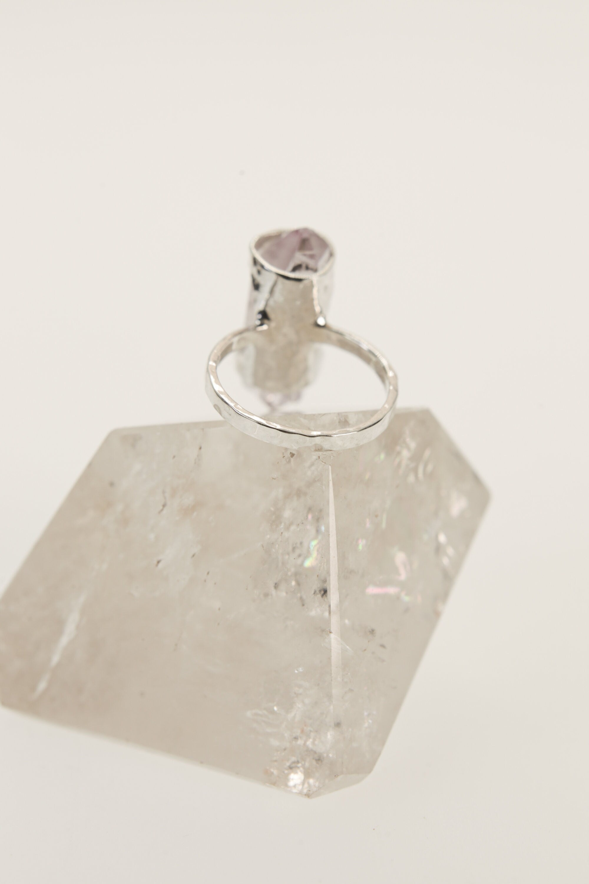Healing Amethyst Self-Healed Vera Cruz Rin-Hammered & Shiny Finish - Sterling Silver Ring - Size 6 3/4 US