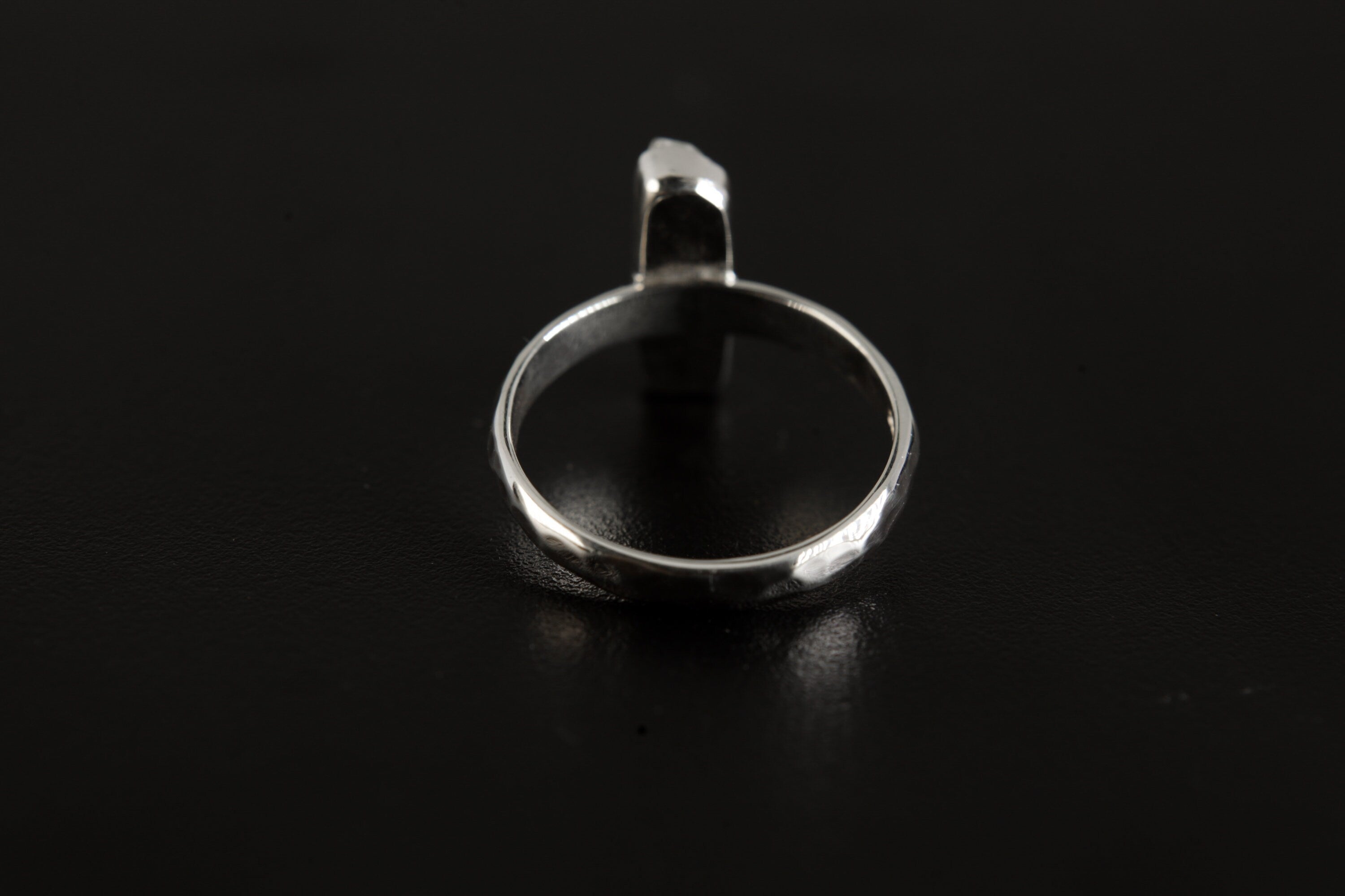 Aqua Essence: Long Square Aquamarine - Sterling Silver Ring - Hammer Textured & Shiny Finish - Size 6 US - NO/03