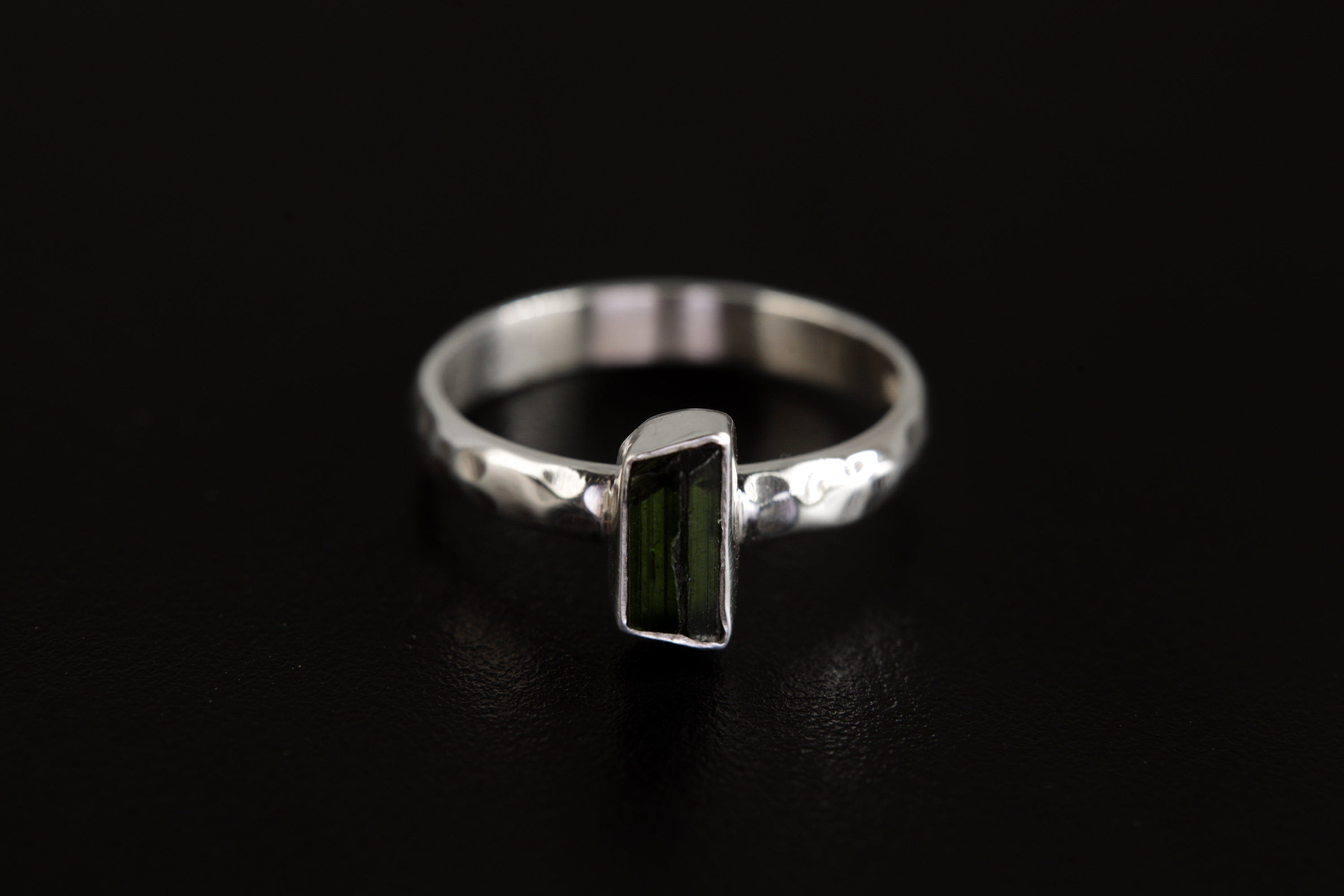 Verdant Touch : Green Tourmaline - Sterling Silver Ring - Hammer Textured & Shiny Finish - Size 6 US - NO/02