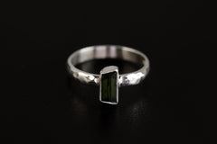 Verdant Touch : Green Tourmaline - Sterling Silver Ring - Hammer Textured & Shiny Finish - Size 6 US - NO/02