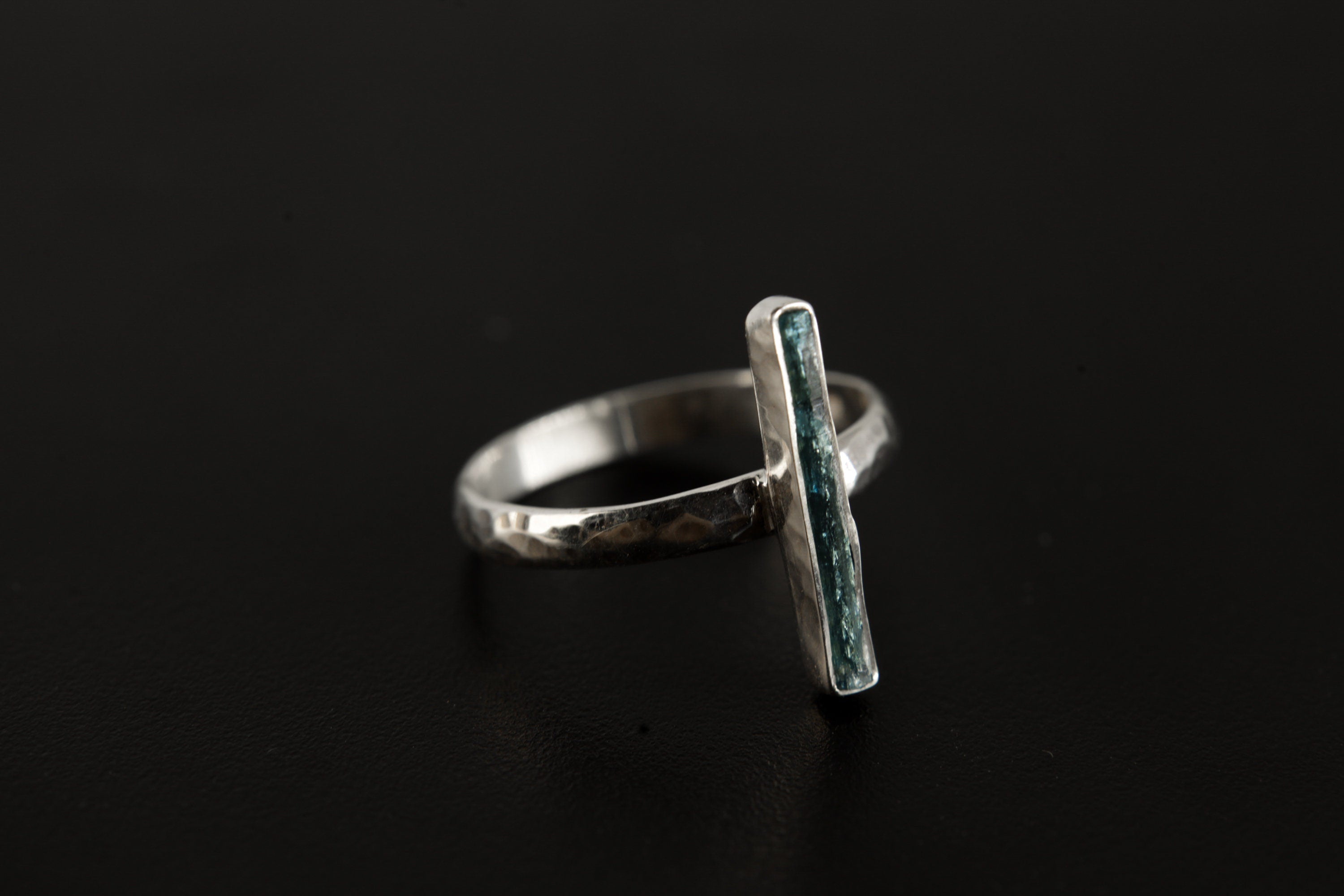 Azure Rhythm: Blue Kyanite- Sterling Silver Ring - Hammer Textured & Shiny Finish - Size 9 US - NO/02