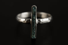 Azure Rhythm: Blue Kyanite- Sterling Silver Ring - Hammer Textured & Shiny Finish - Size 9 US - NO/02