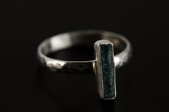 Azure Rhythm: Blue Kyanite- Sterling Silver Ring - Hammer Textured & Shiny Finish - Size 9 US - NO/03
