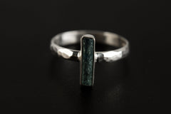 Azure Rhythm: Blue Kyanite- Sterling Silver Ring - Hammer Textured & Shiny Finish - Size 9 US - NO/03