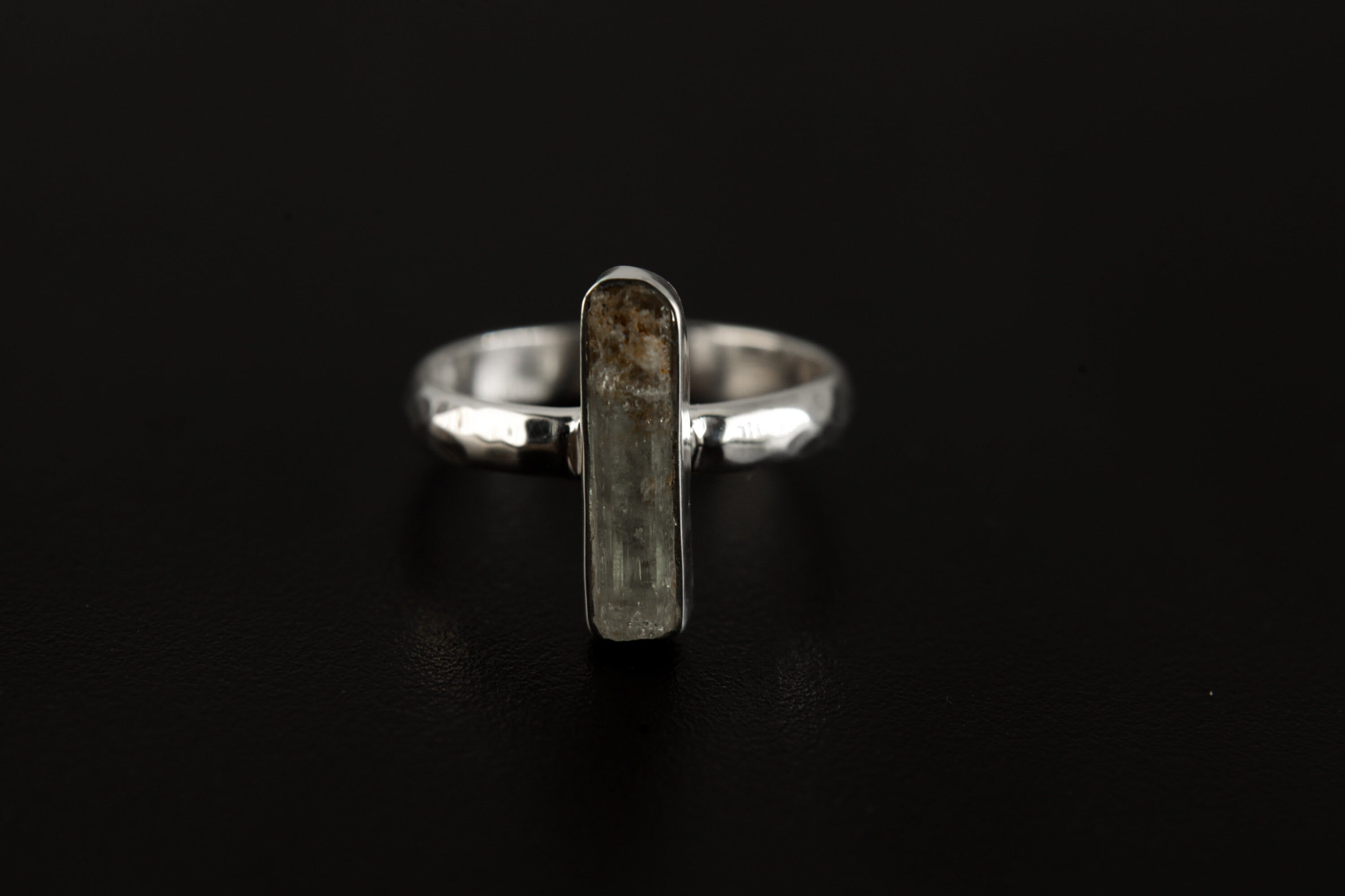 Aqua Essence: Long Square Aquamarine - Sterling Silver Ring - Hammer Textured & Shiny Finish - Size 5 US - NO/11