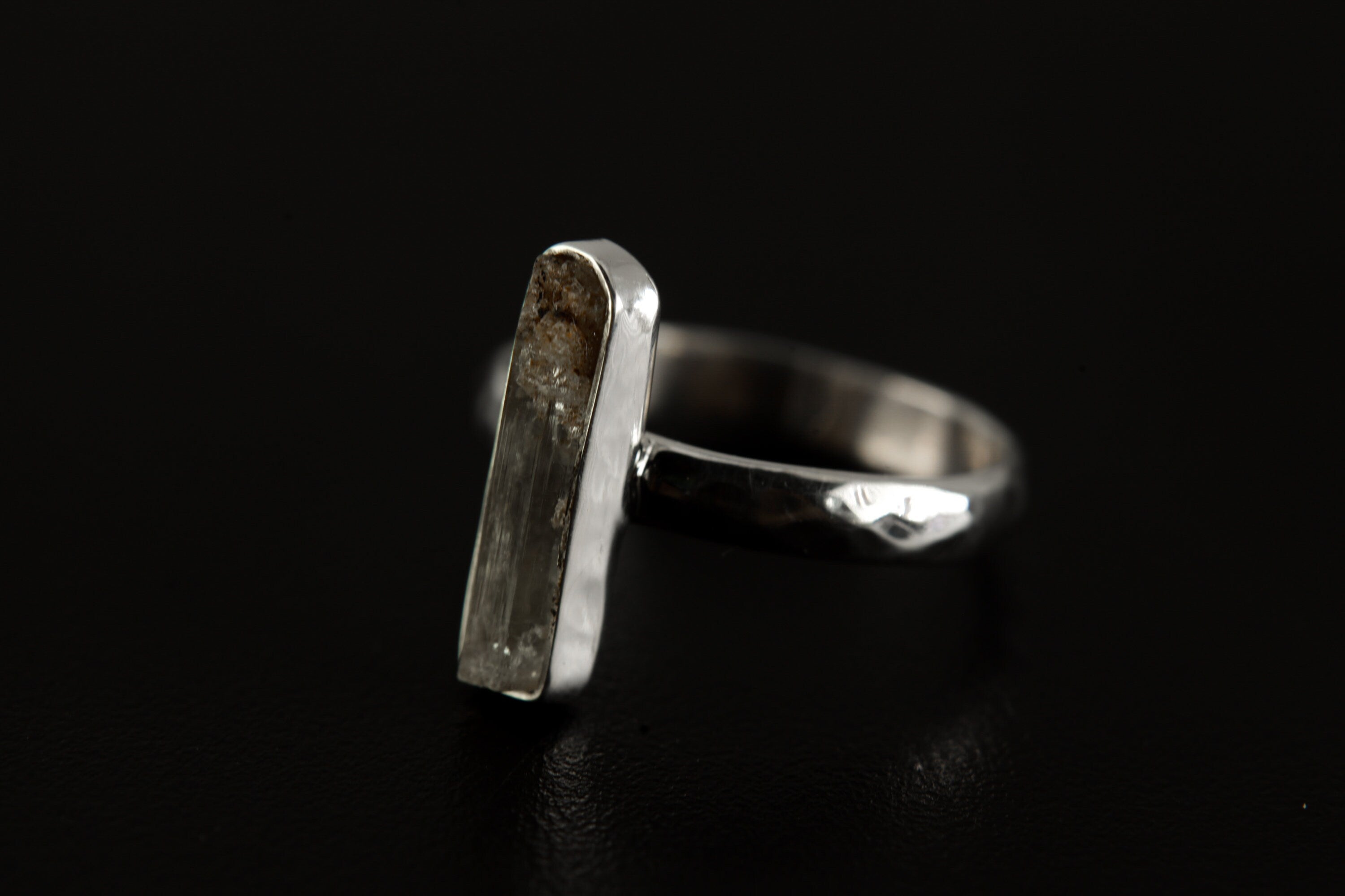 Aqua Essence: Long Square Aquamarine - Sterling Silver Ring - Hammer Textured & Shiny Finish - Size 5 US - NO/11