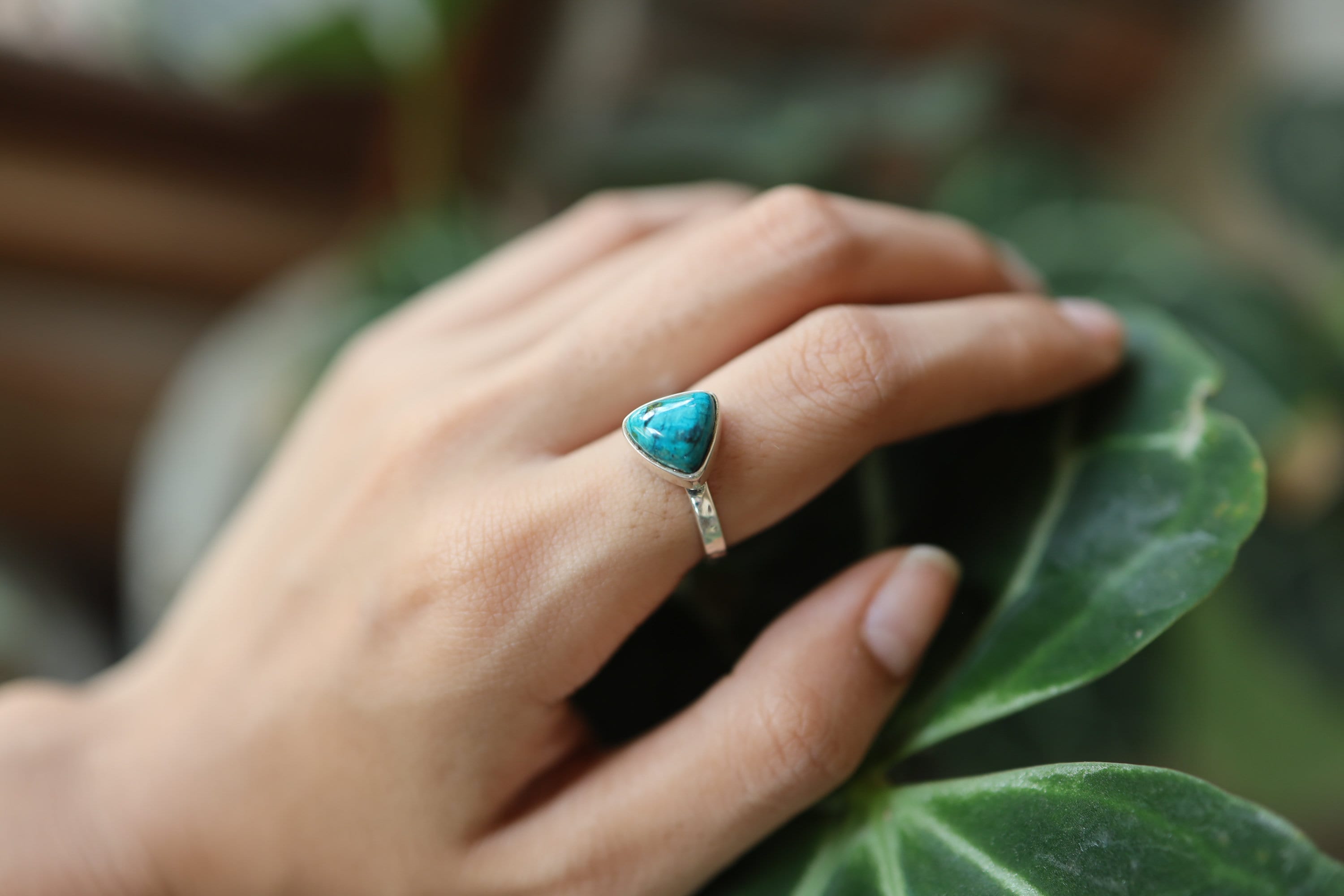 Magical Whisper -Triangle Shape - Sterling Silver Ring - Hammer Textured & High Polish Finish