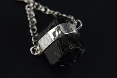 Midnight Guardian Black Tourmaline Pendant with Specialty Chain - Sterling Silver Crystal Pendant