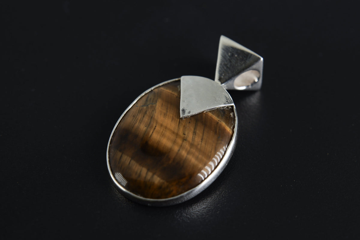Triangular Majesty Tiger Eye Pendant - Sterling Silver - High Polish Finish