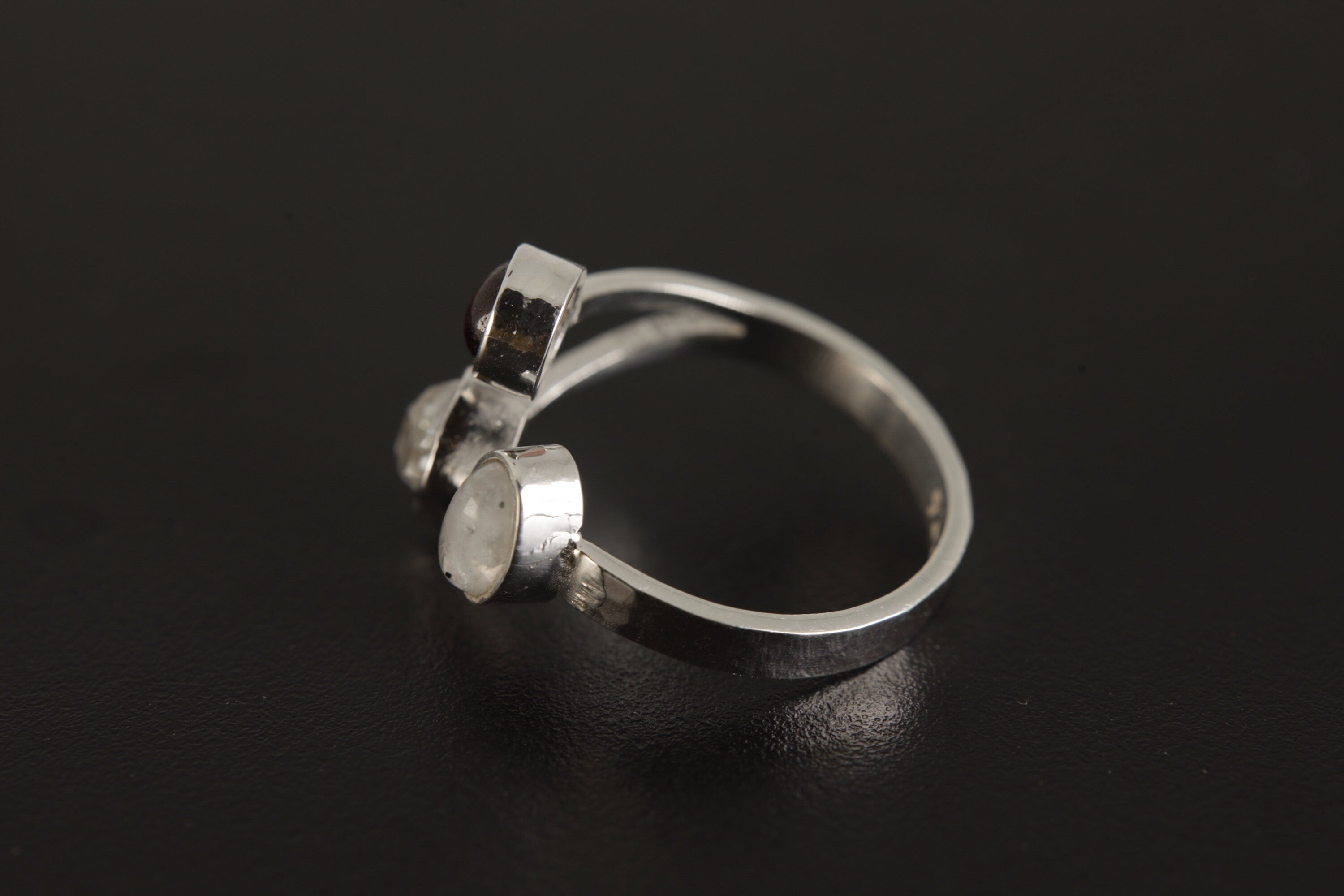 Luminous Harmony - Ring Adjustable - With Garnet ,Herkimer Diamond & Moonstone - Sterling Silver Ring - Unisex - Size 5-12 US