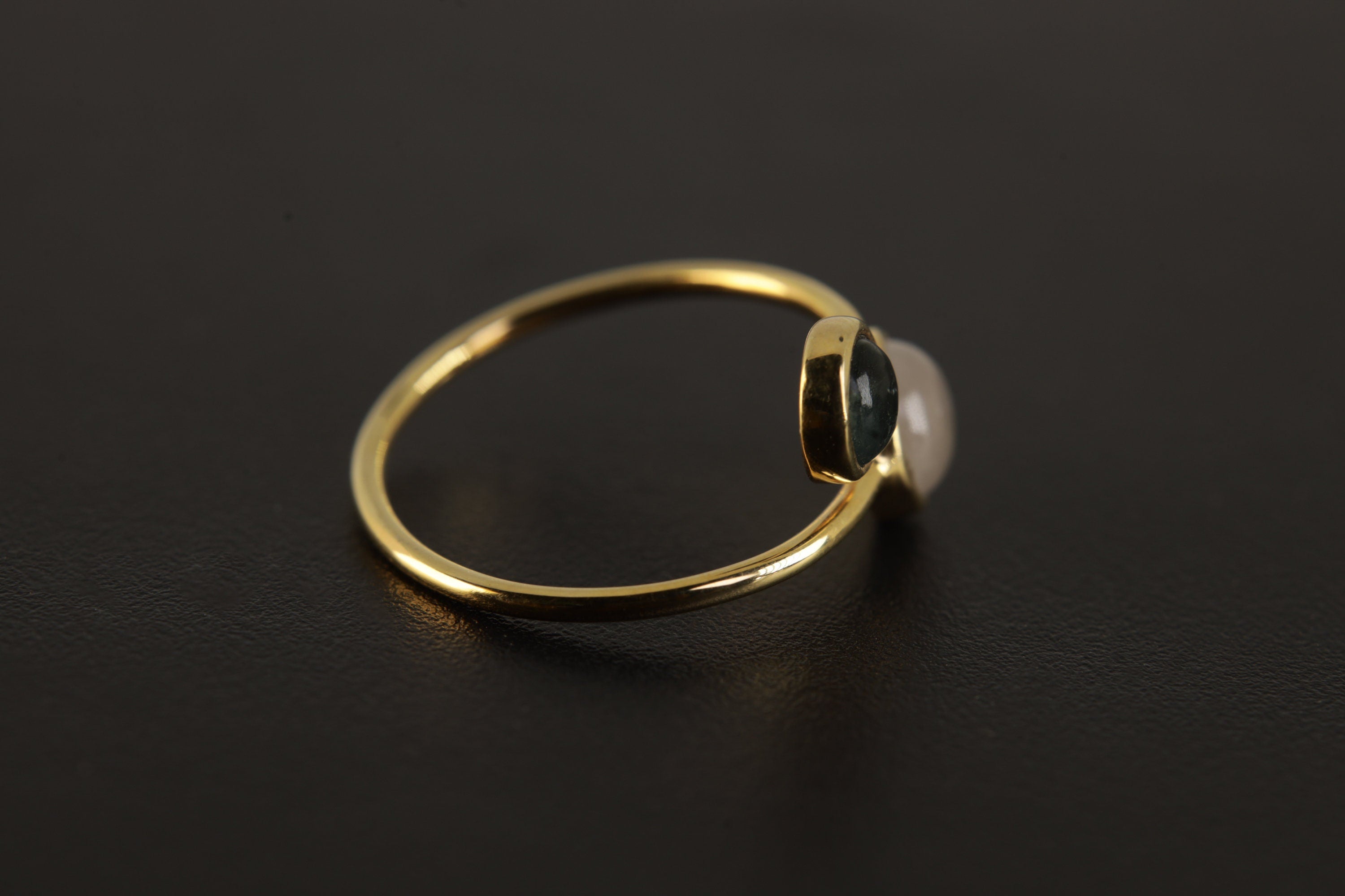 Golden Eclipse Adjustable Ring - Gold Plated Sterling Silver Ring - Labradorite & Rose Quartz - Unisex - Size 5-12 US