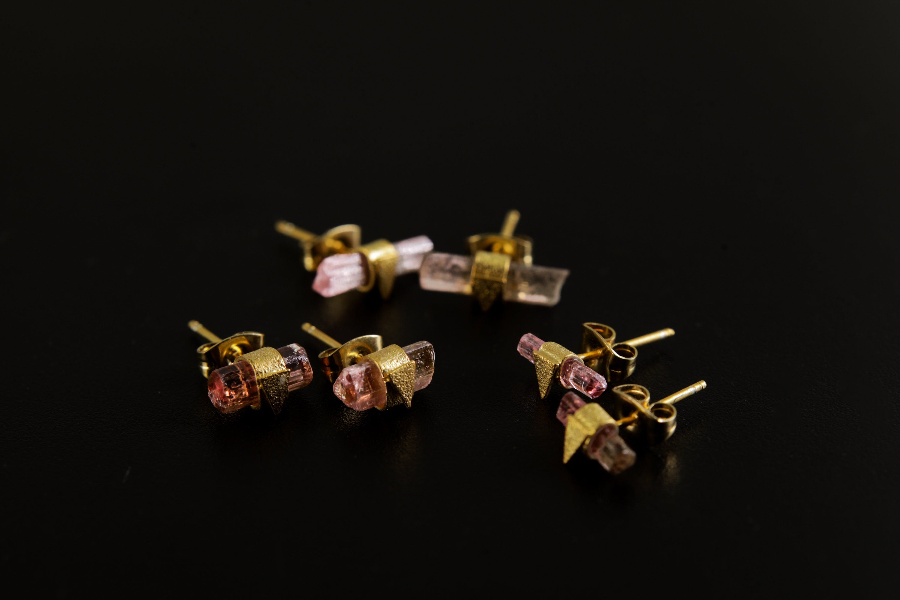 Blush Vertex Tourmaline Earstud - With Pink Tourmaline- Sterling Silver with Gold Plated- Sand Textured