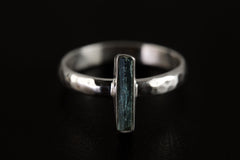 Azure Rhythm: Blue Kyanite- Sterling Silver Ring - Hammer Textured & Shiny Finish - Size 7 US - NO/01