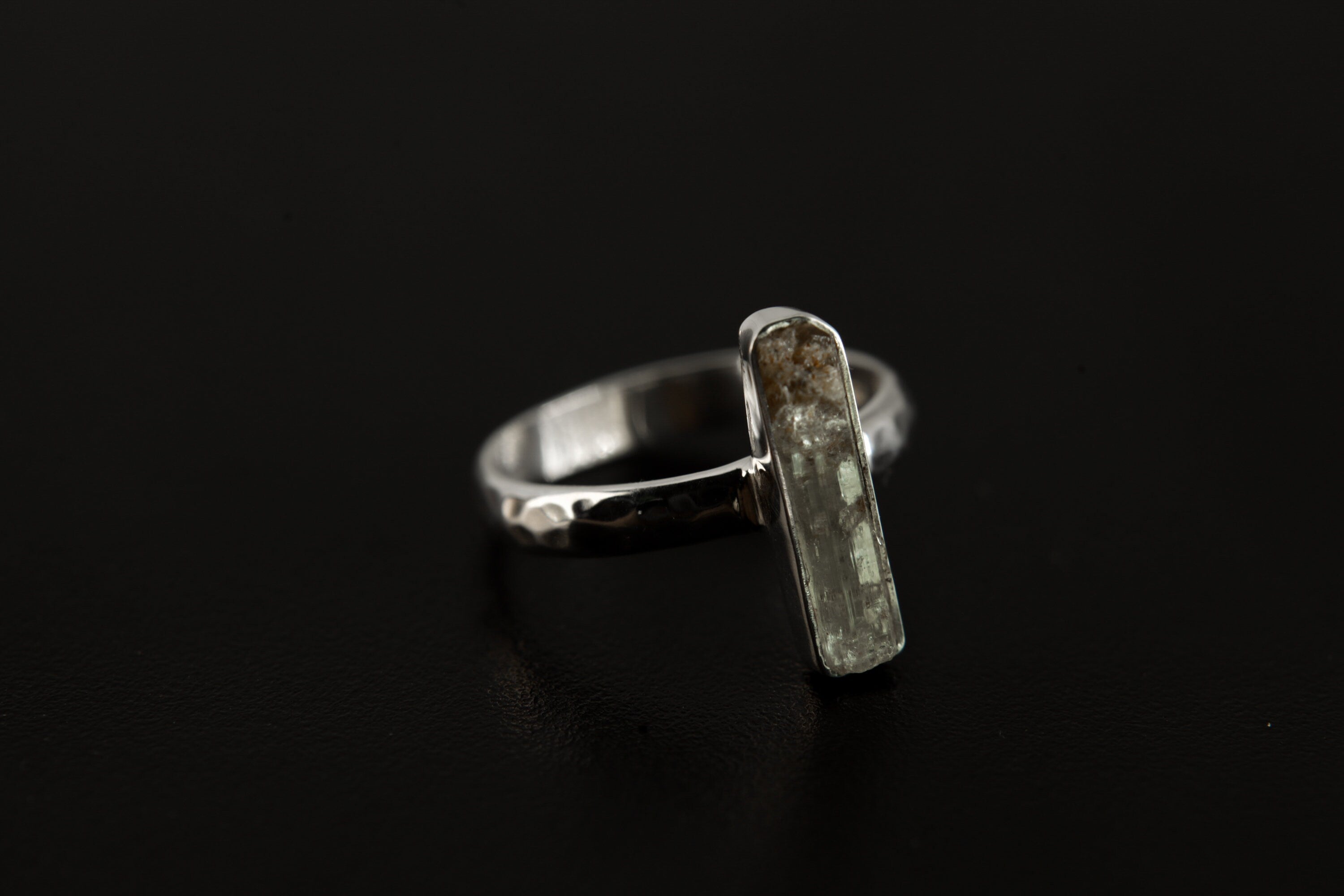 Aqua Essence: Long Square Aquamarine - Sterling Silver Ring - Hammer Textured & Shiny Finish - Size 5 US - NO/11