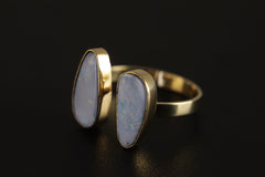Twin Opal Apex Adjustable Ring - Triangle Shape - Sterling Silver 925- With Gold Plated - Polish Finish