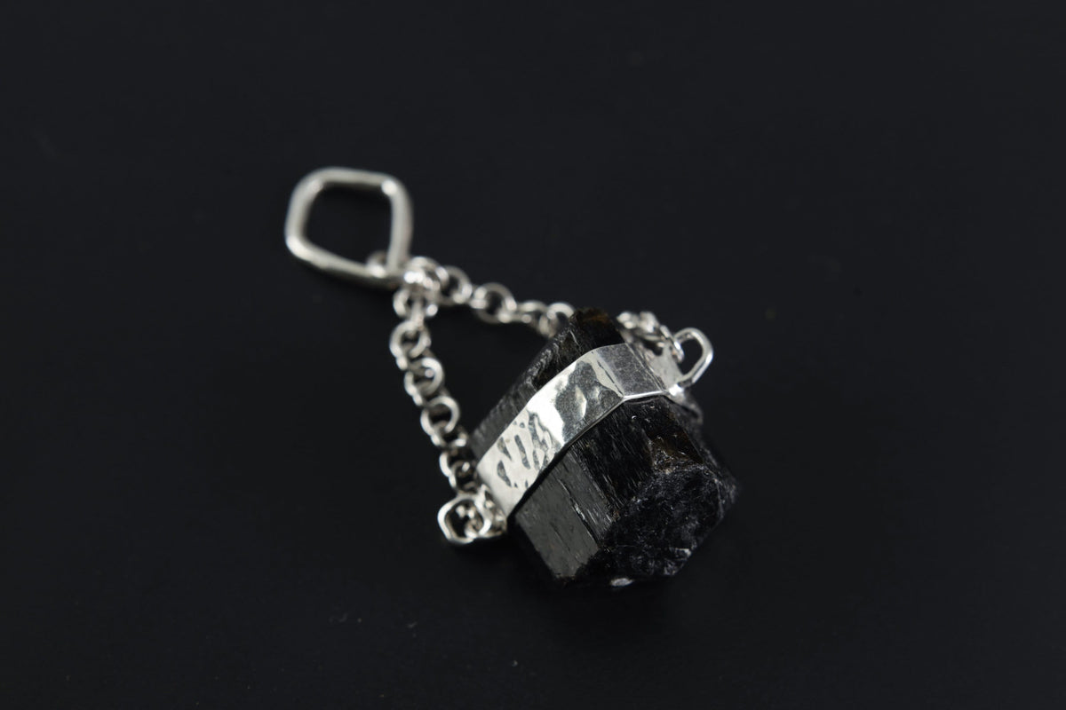 Midnight Guardian Black Tourmaline Pendant with Specialty Chain - Sterling Silver Crystal Pendant