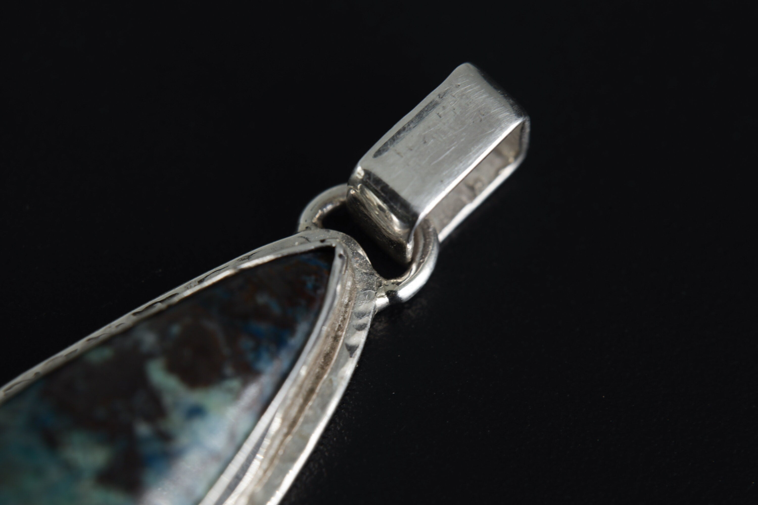 Chrysocolla Teardrop Harmony - Sterling Silver Pendant - Hammered Texture & Shiny Finish