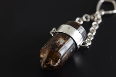 Earthen Bullet Brown Tourmaline - Sterling Silver Crystal Pendant - Hammered Textured & High Polish Finish - NO/01