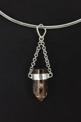 Earthen Bullet Brown Tourmaline - Sterling Silver Crystal Pendant - Hammered Textured & High Polish Finish - NO/01