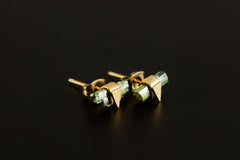 Verdant Vertex Tourmaline Earstud - With Green Tourmaline- Sterling Silver with Gold Plated- Sand Textured