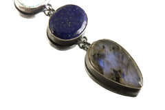 Azure Mosaic - Four Stone into One Harmony - Sterling Silver Pendant - Oxidized Finish and Brush Texture