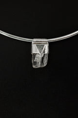 Small Clear Raw Rainbow Inclusion Spodumene - Stack Pendant - Organic Textured 925 Sterling Silver - Crystal Necklace