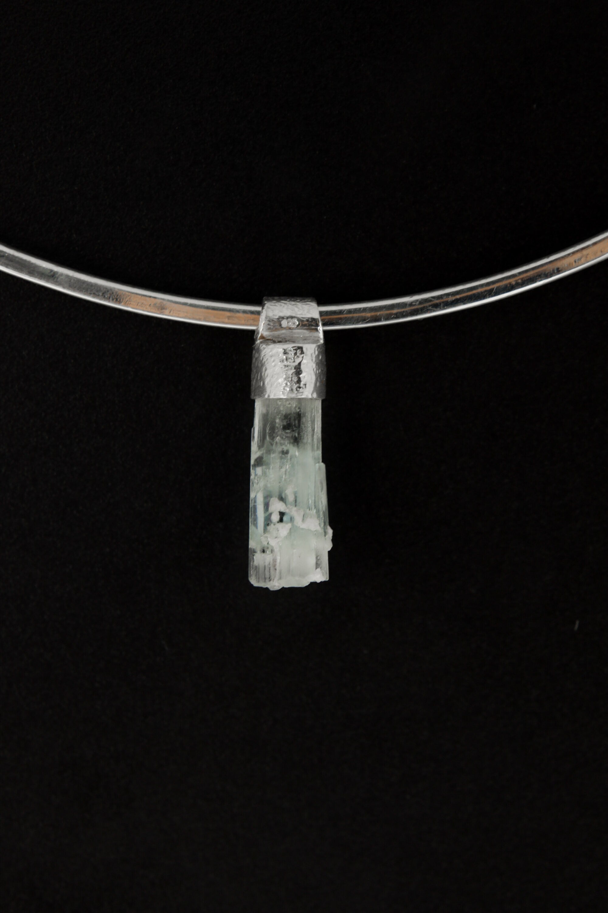 Natural Gem Aquamarine Twin - Stack Pendant - Organic Textured 925 Sterling Silver - Crystal Necklace