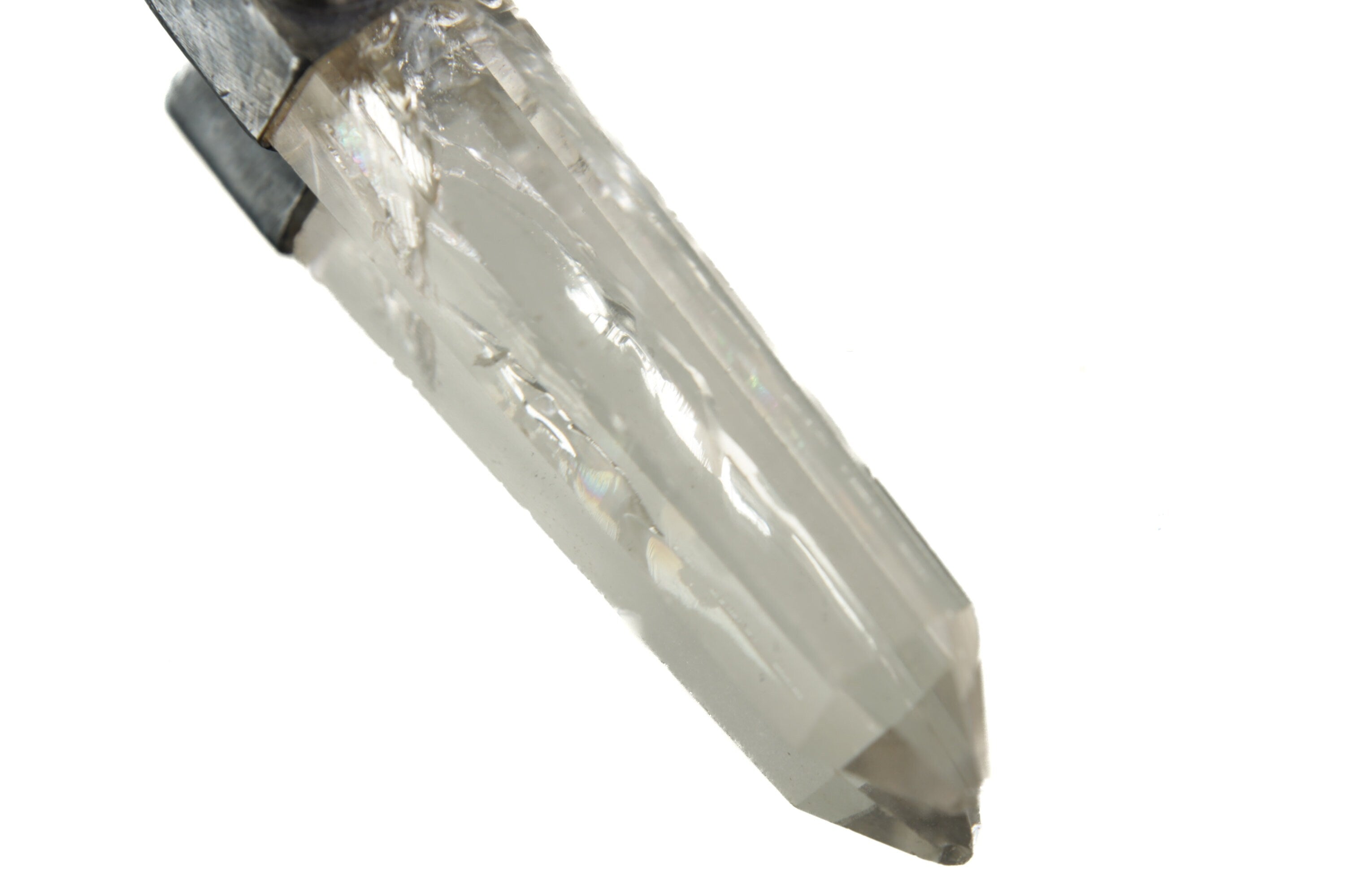 Herkimer diamond, Blue Moonstone, Cut Clear Laser Quartz Generator Point - Silver Pendant - Oxidized - Brush Texture