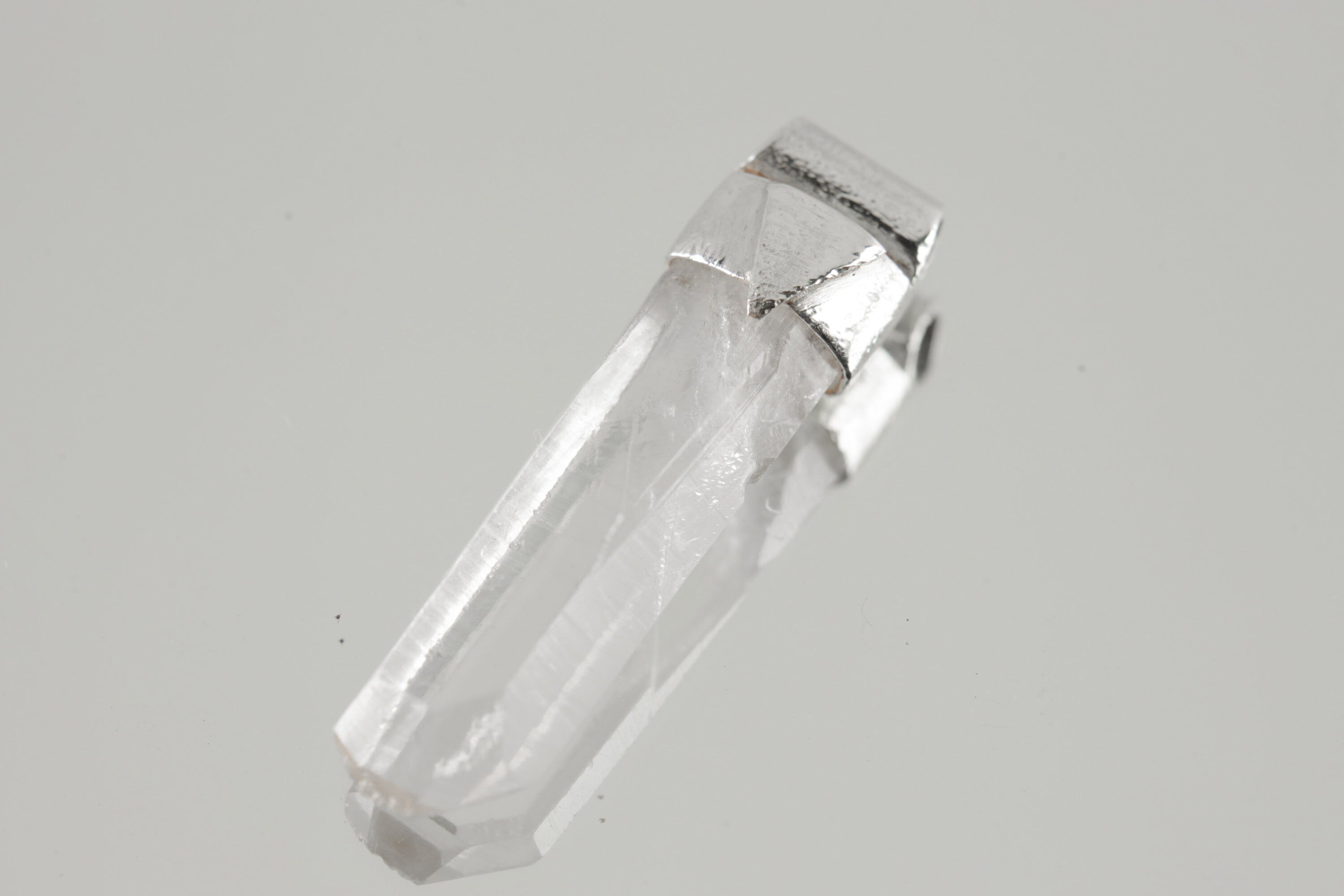 Australian Clear Lemurian Window Quartz Point - Stack Pendant - Organic Textured 925 Sterling Silver - Crystal Necklace