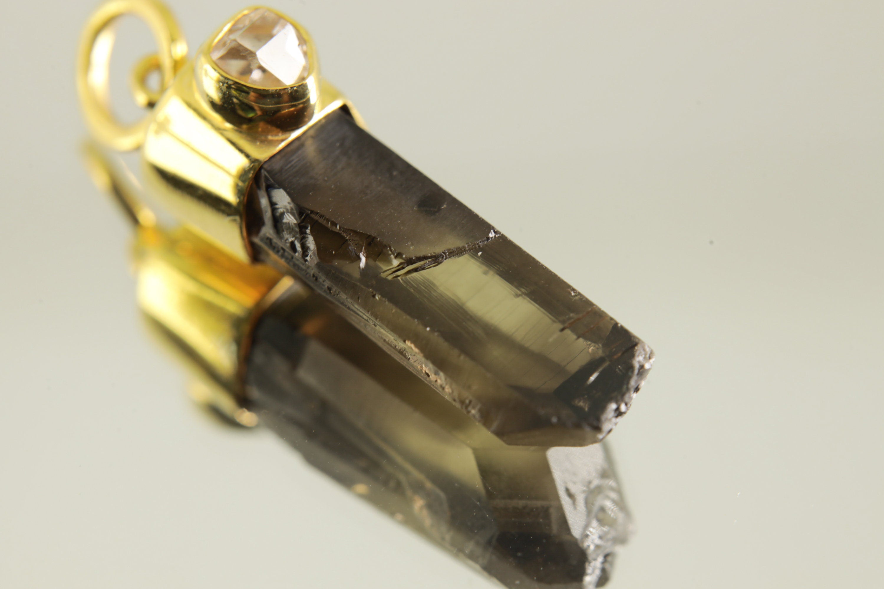 Earth's Essence Pendant - Fossicked Australian Smoky Phantom Quartz & Herkimer Diamond - Gold-Plated Sterling Silver - NO/01