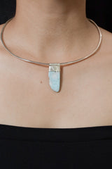 Free Form Larimar - Stack Pendant - Organic Textured 925 Sterling Silver - Crystal Necklace - No/02