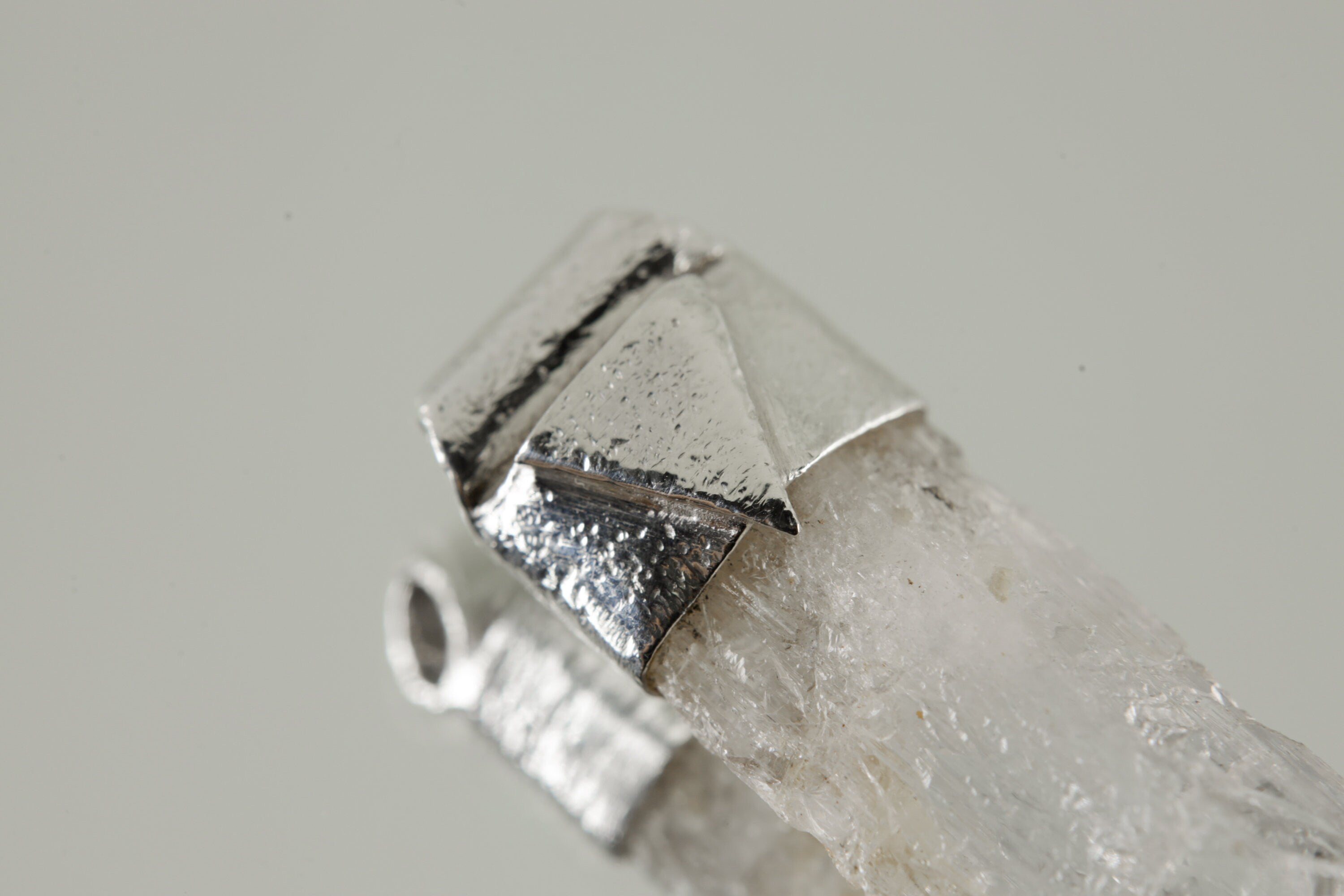 Naturally Terminated Clear Spodumene - Stack Pendant - Organic Textured 925 Sterling Silver - Crystal Necklace