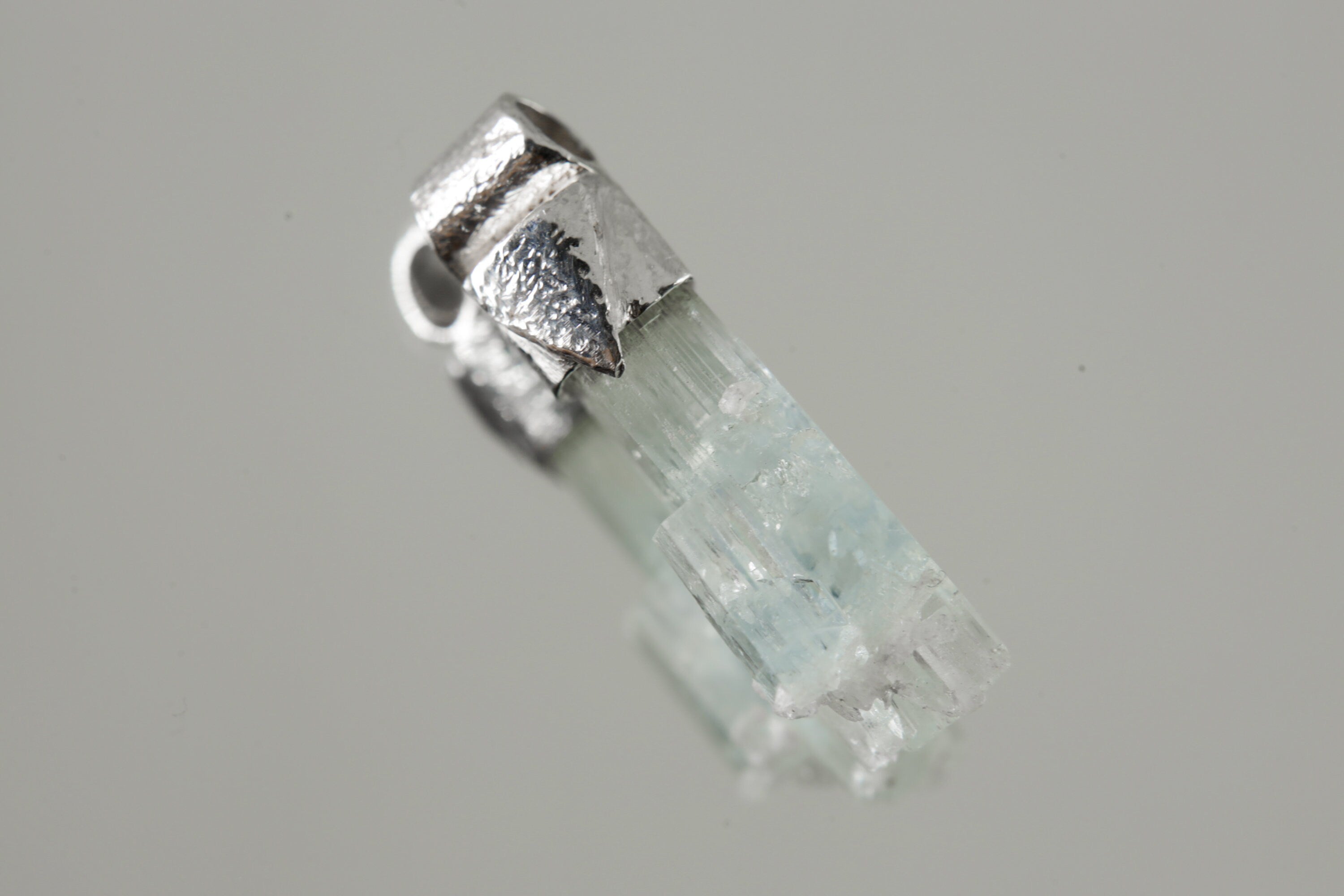 Natural Gem Aquamarine Twin - Stack Pendant - Organic Textured 925 Sterling Silver - Crystal Necklace