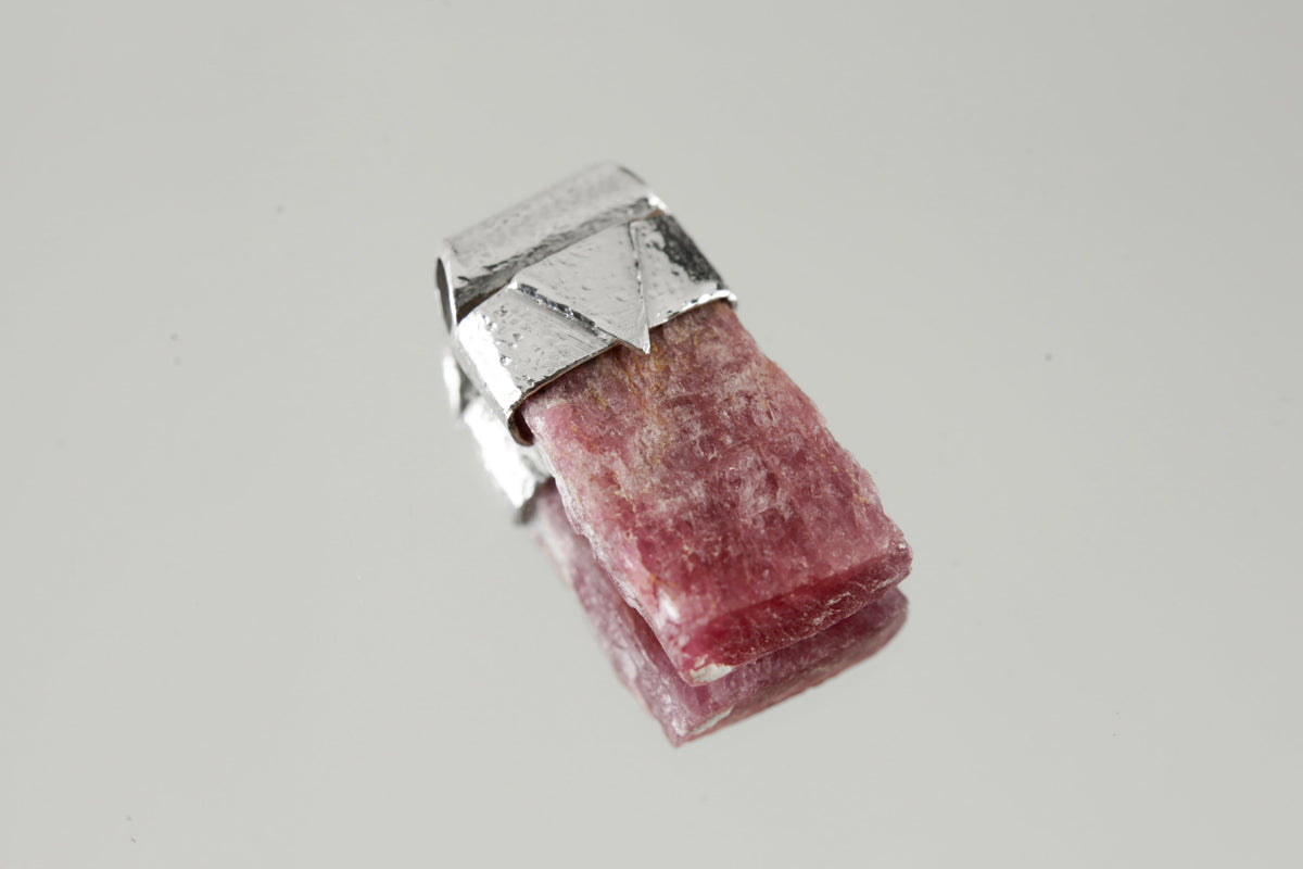 Small Raw Gemmy Ruby - Stack Pendant - Organic Textured 925 Sterling Silver - Crystal Necklace