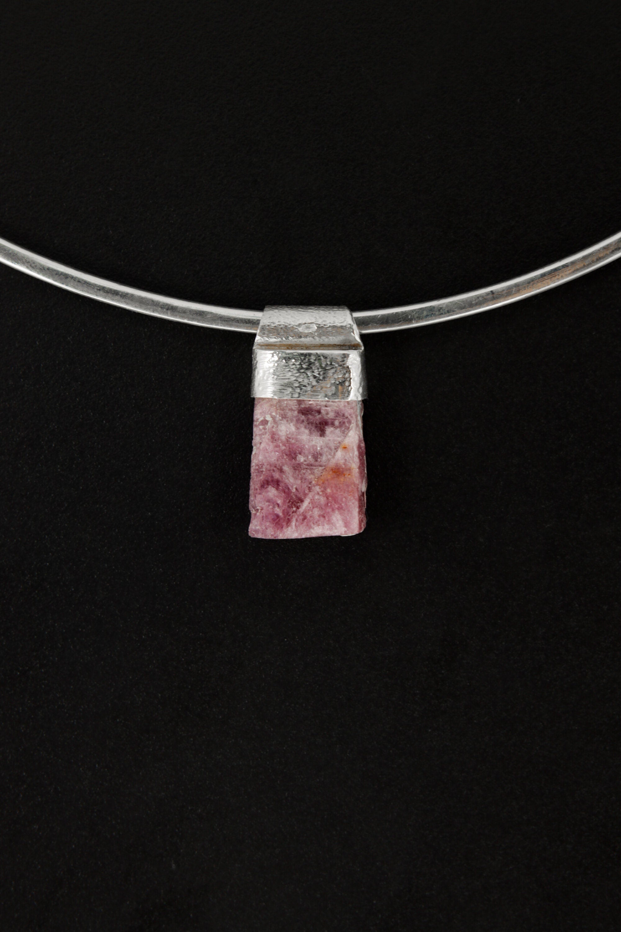 Small Raw Gemmy Ruby - Stack Pendant - Organic Textured 925 Sterling Silver - Crystal Necklace