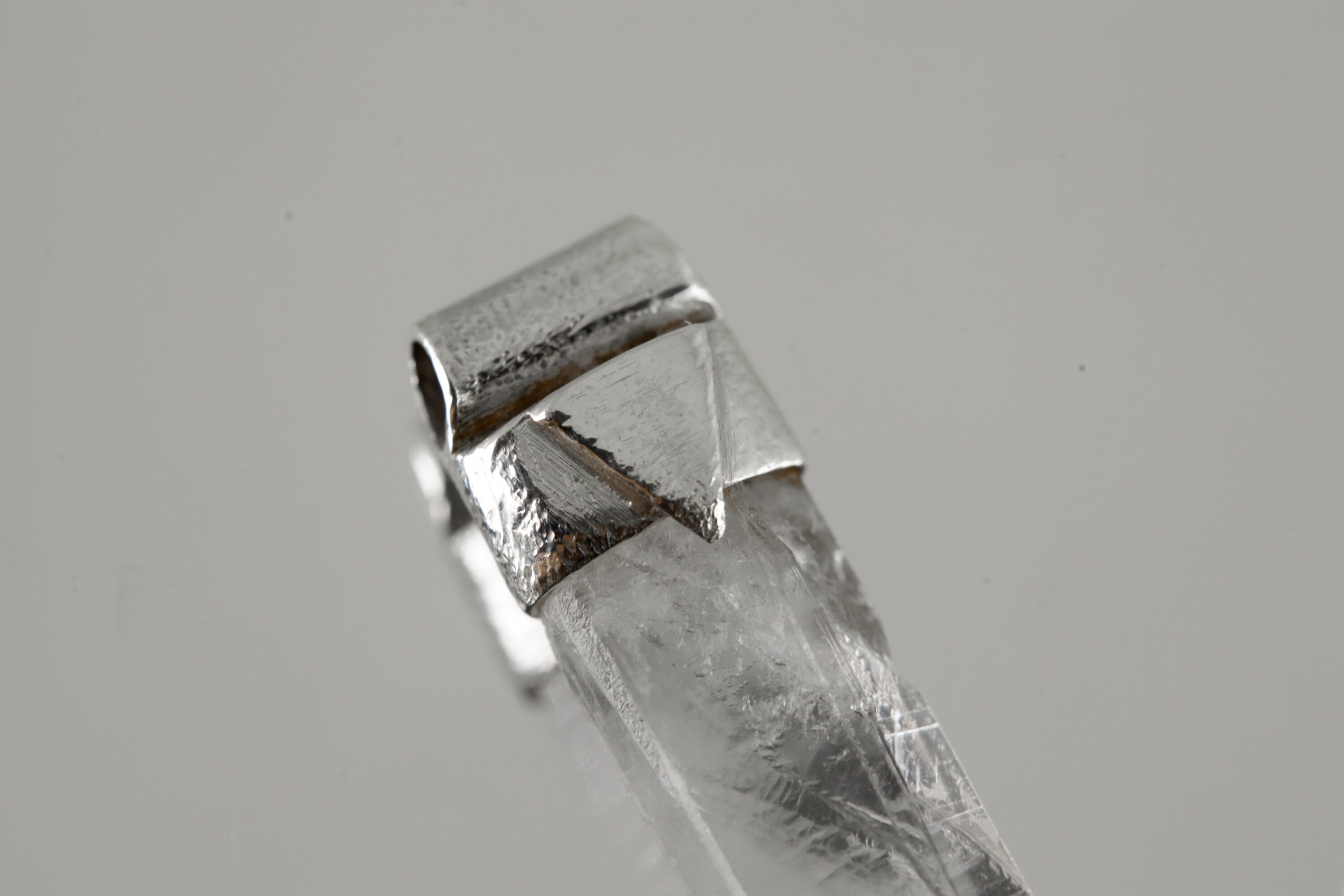 Australian Clear Lemurian Window Quartz Point - Stack Pendant - Organic Textured 925 Sterling Silver - Crystal Necklace
