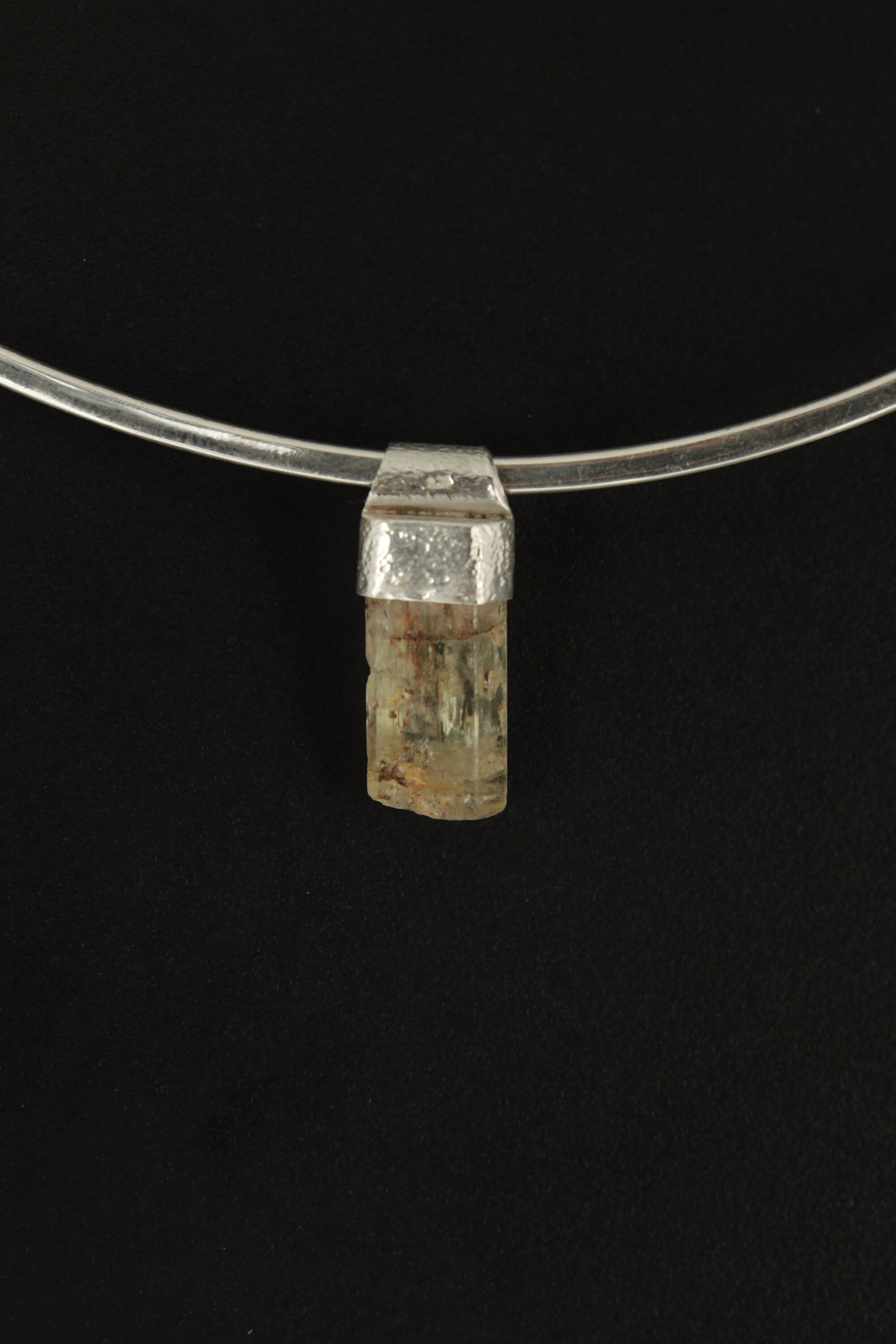 Terminated Australian Natural Gem Aquamarine - Stack Pendant - Organic Textured 925 Sterling Silver - Crystal Necklace